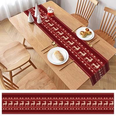 Christmas Table Runner Protective Cloth Festive Elk Pattern Durable Table for Home Holiday Decoration