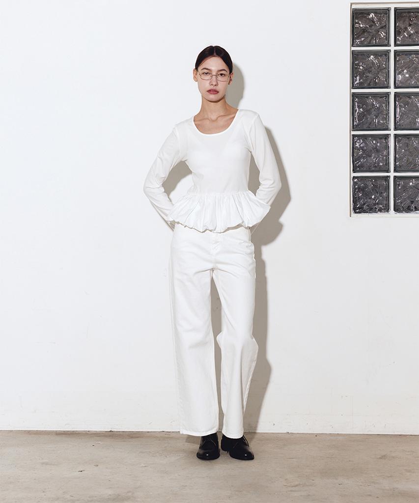 JBYRARA Layered Balloon Shirred T-Shirt_White