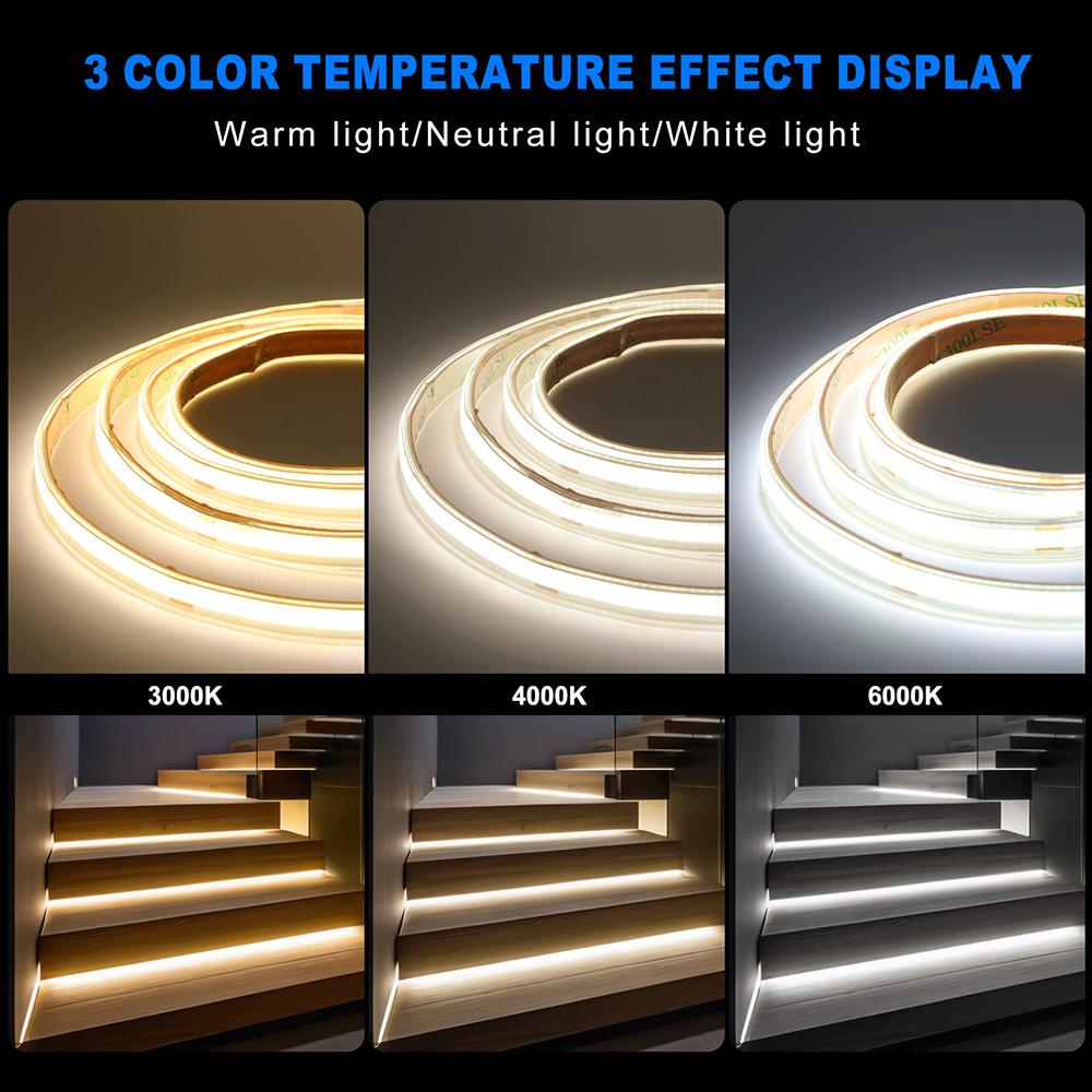 480LED/m COB LED Strip Light 12V 24V DC Plug/2Pin Wire Hight Bright Waterproof Flexible Tape Warm Natural White 5M10M 20M 0.5M