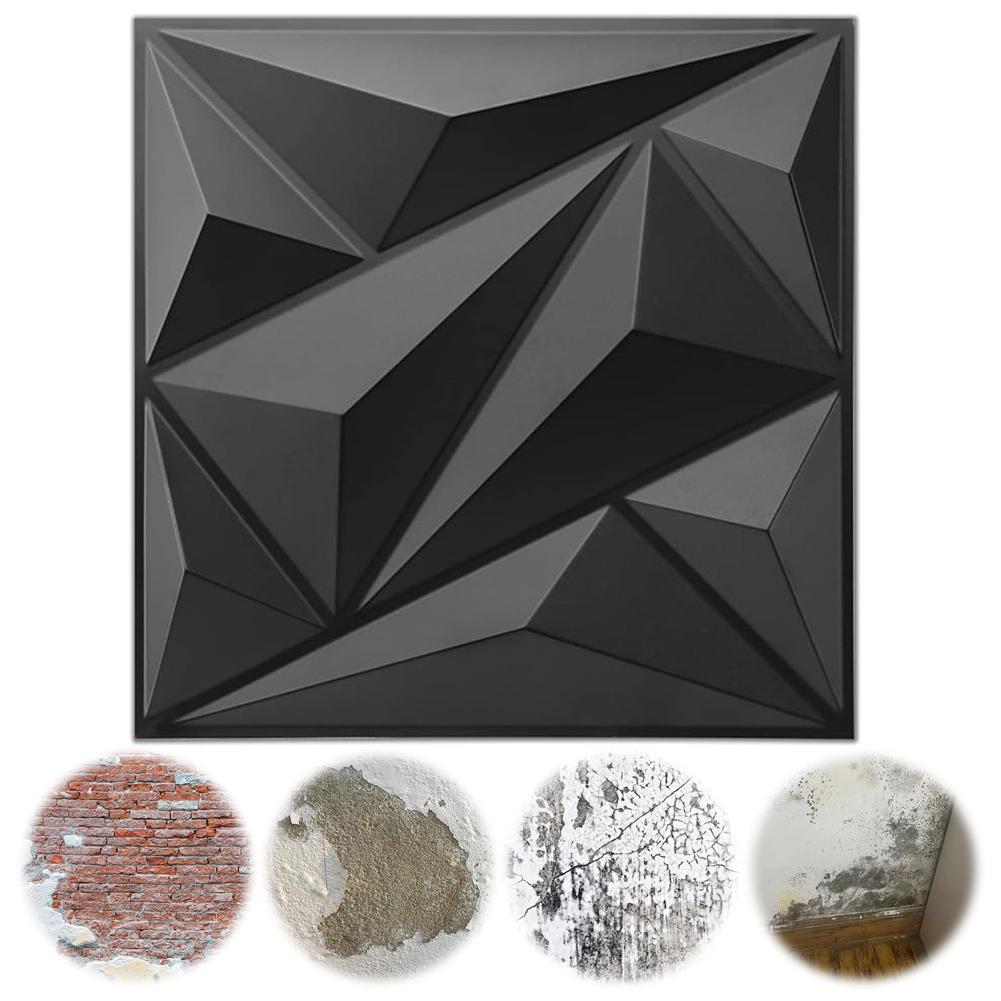 50/100Pcs 3D Wall Panel Diamond 30x30cm Wall Covering Panels Black/White 3D Wall Paper for Living Room Gaming Room TV Background