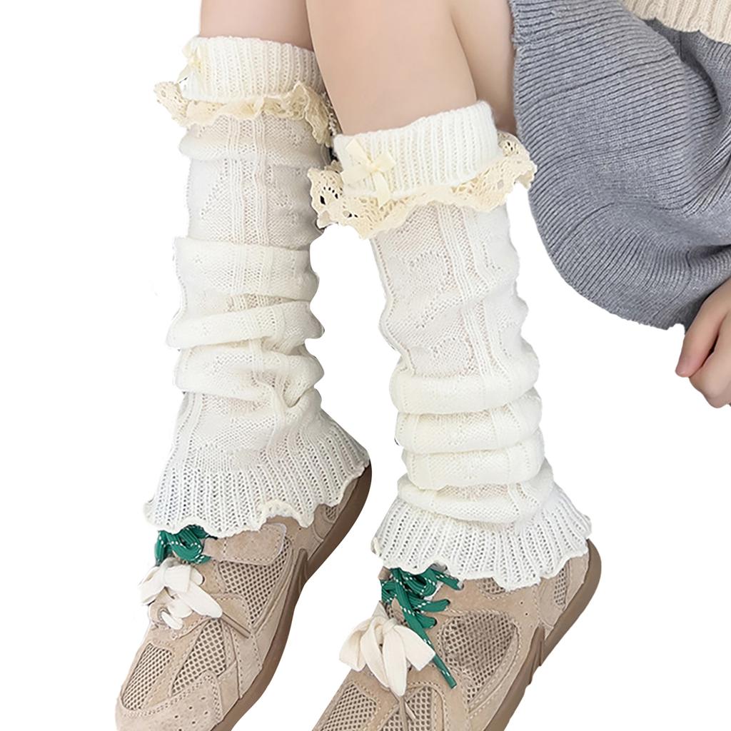 Handgemachte gehäkelte Stulpen mit Spitze und Schleife für kleine Mädchen, Slouchy Socken, atmungsaktive warme Leggings, süße Beinwärmer