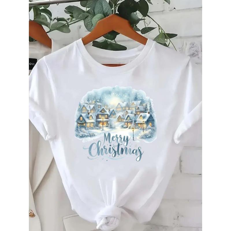 Trendy Tree Print, Stylish and Beautiful, 90s Style, New Year's Clothing, Women's Wear, Christmas Top, Holiday Graphic T-shirt