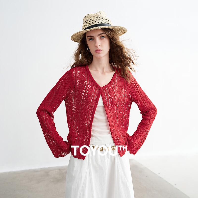 Chuyu Women s Lyocell Linen Hollow-Out Bell Sleeve Knit Cardigan S