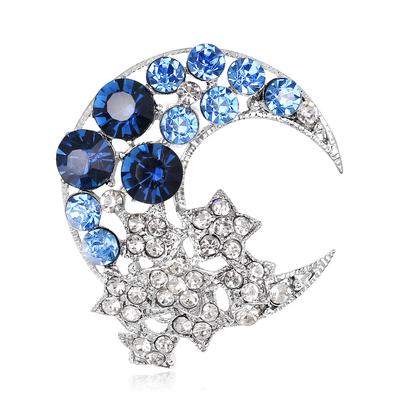 Women 'S Shiny Moon Brooch Star Party Jewelry Purple Blue Rhinestone Brooches Suit Pins Fashion Accessories