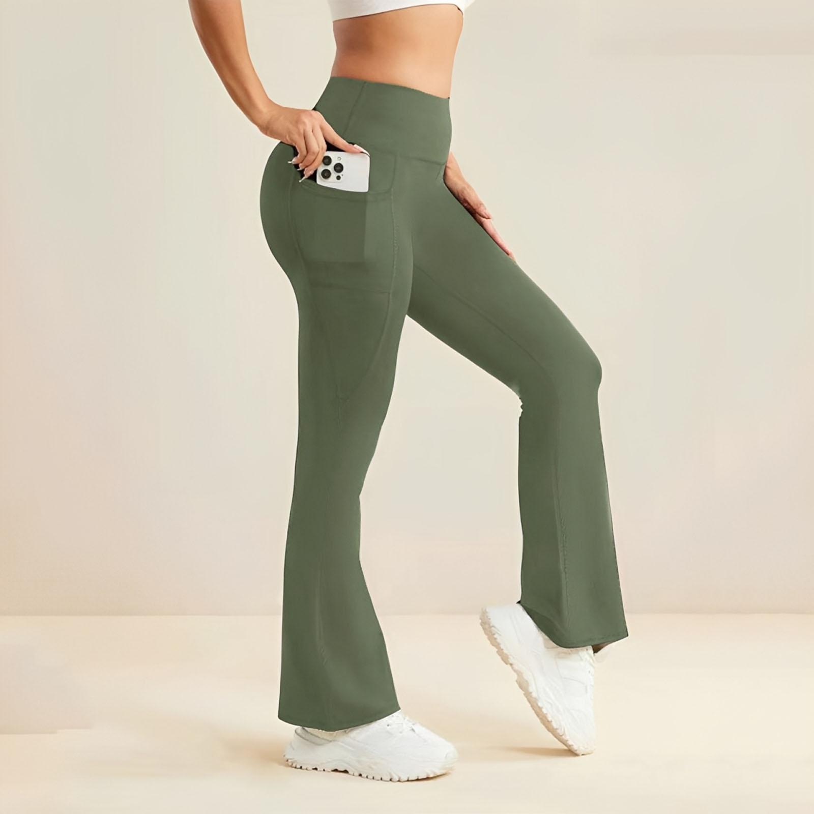 

Women s Loose Micro Yoga Side Pocket Pants High Waist Sports Casual Stretch Cropped Pants L армия зеленый