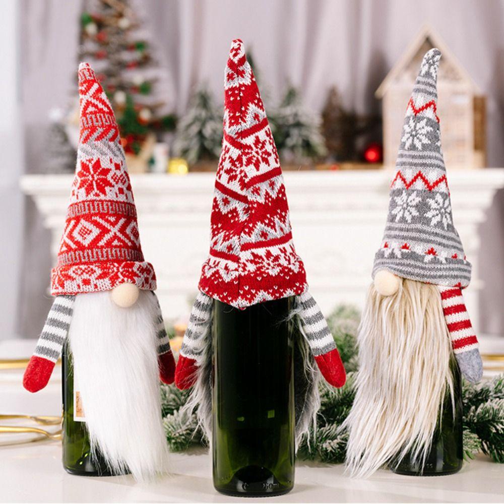 Knitted Christmas Wine Bottle Sweater with Long Beard Wine Bottle Caps  Party