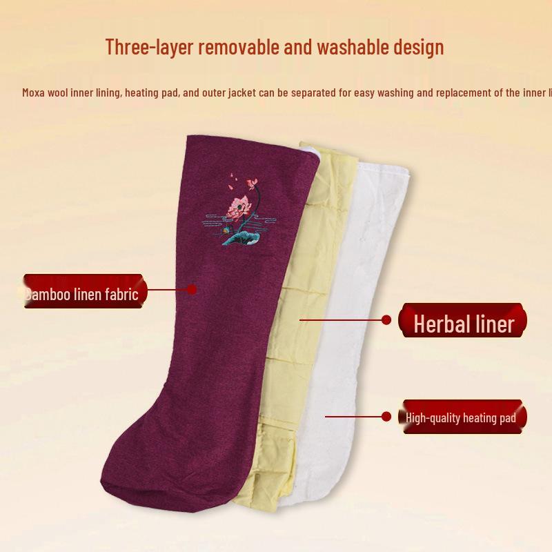 Electric Moxibustion Wool Foot and Leg Warmers - Heated Knee Pads and Hot Compress Therapy Boots