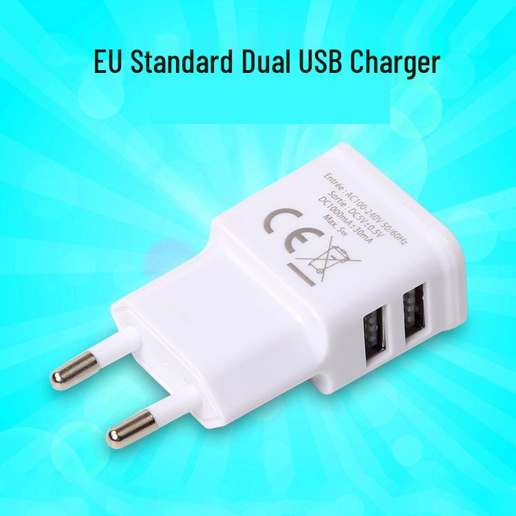 EU Standard Dual USB Mobile Charger, 5V 1A, 5W, Round Head