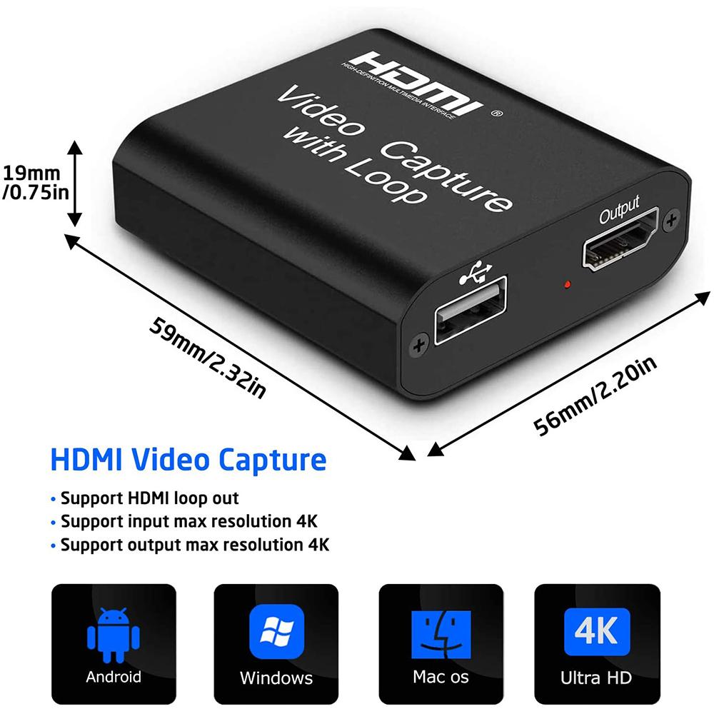 4K HDMI Video Capture Card, USB 2.0 Game Capture Card 1080P Capture Adapter For Streaming, Teaching, Video Conference Or Live