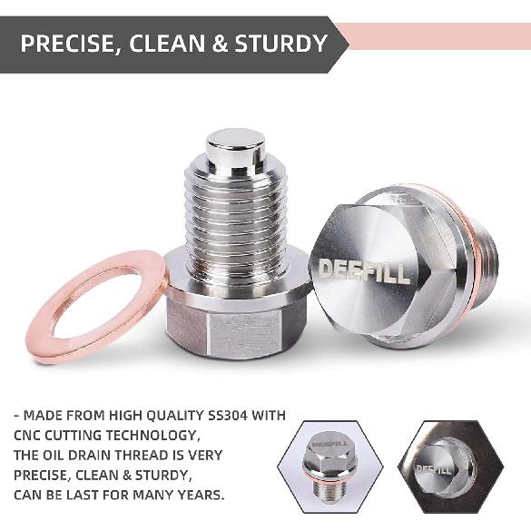 M14 x 1.5 Magnetic Oil Drain Plug, Stainless Steel Oil Drain Plug with Copper Crush Washer Replacement for Ford, GM, Hyundai, KIA and Accord, CRV,