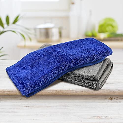 AutoGo Car Wash Towel Microfiber Cloth, Thick, Absorbent, 60cm X 50cm, Medium, 2 Colors [2 Pieces]