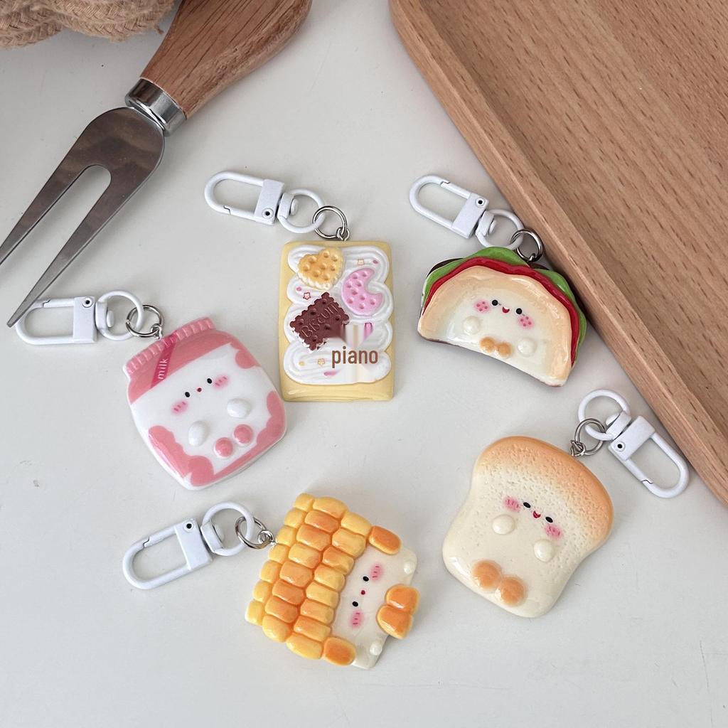Lace Dumpling Toast Bread Milk Keychain: Cute Corn Pendant Backpack Accessory
