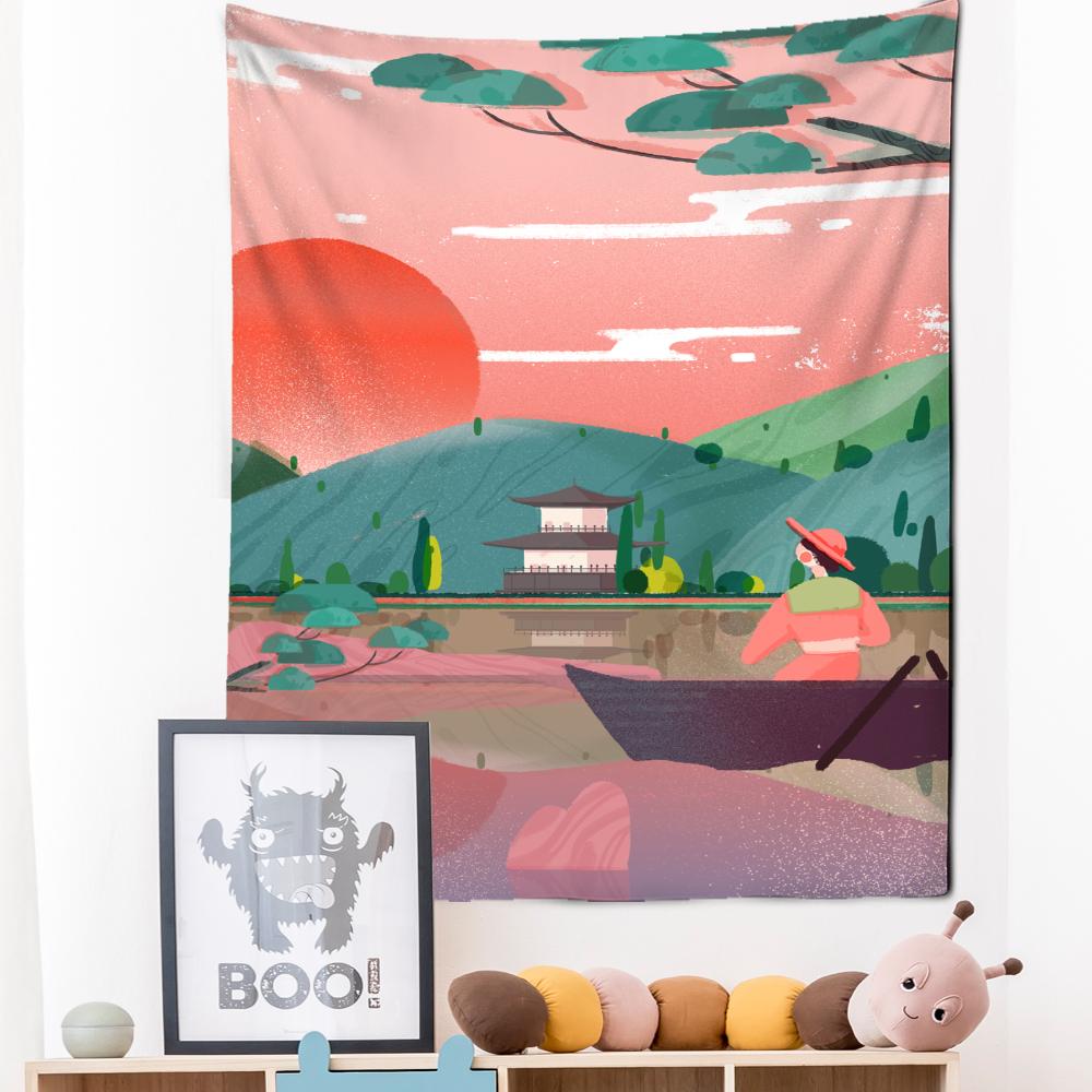 

Японский гобелен с иллюстрацией, настенный Гобелен Канагава, волнистая печать, богемный хиппи, домашний декор для спальни 95x70cm