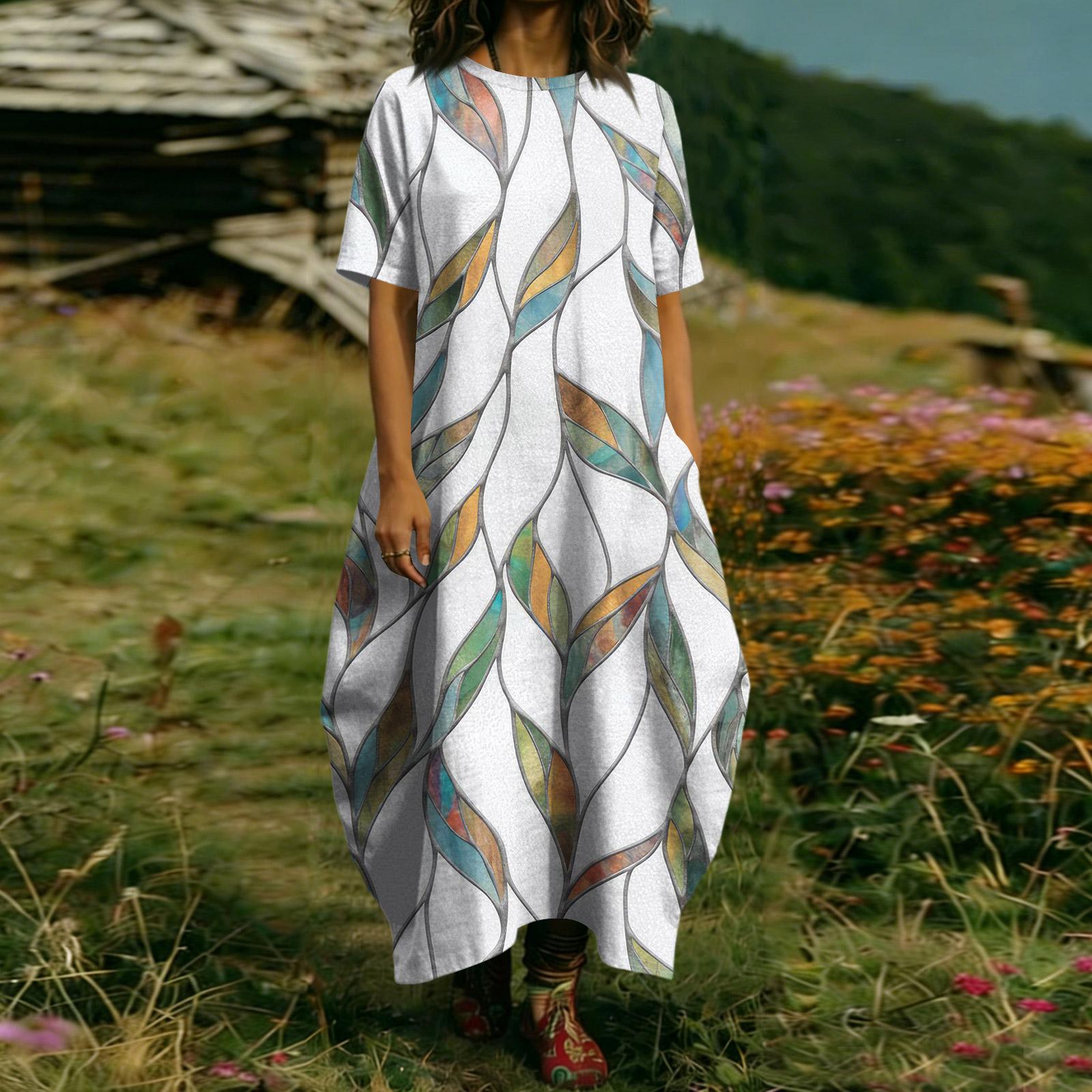 

Жіноча Модна Кольорова Сукня З Коротким Рукавом З Кишенею S