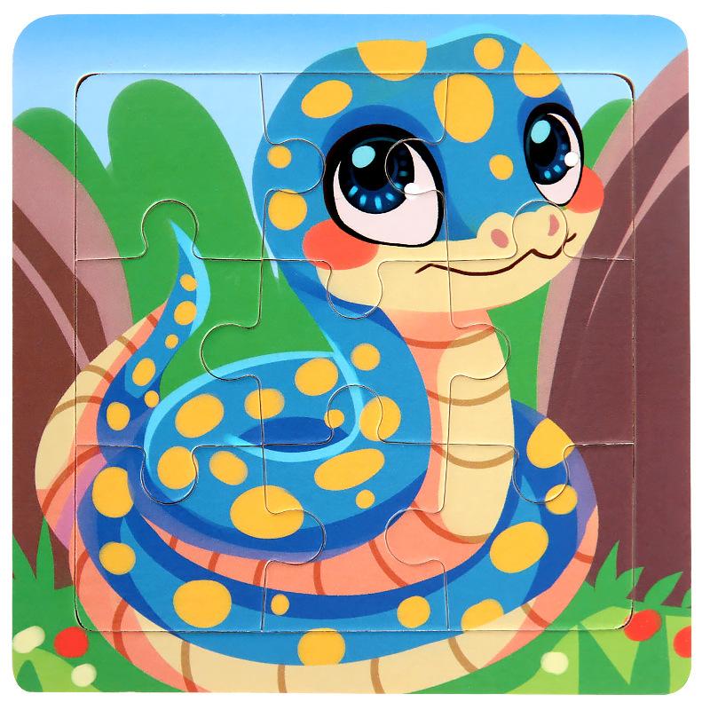 11cm Children Wooden Jigsaw Puzzle Games Cartoon Animal Vehicle Pattern Wooden 3d Puzzle Montessori Educational Toys