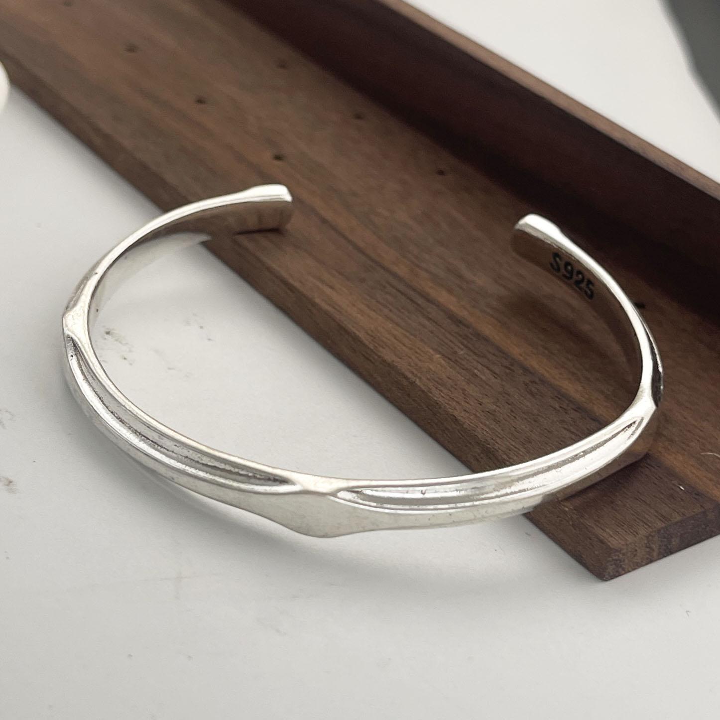

100% Solid 925 Sterling Silver Retro Bracelet for Women Men Vintage Handmade Narrow Simple Bracelet Birthday Gift