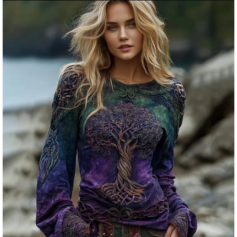 

Women s T-Shirt,3D Printing,O Neck,Long Sleeve,Casual,Lightweight Top,halloween,Hip Hop ,Large Size,Fashion XL