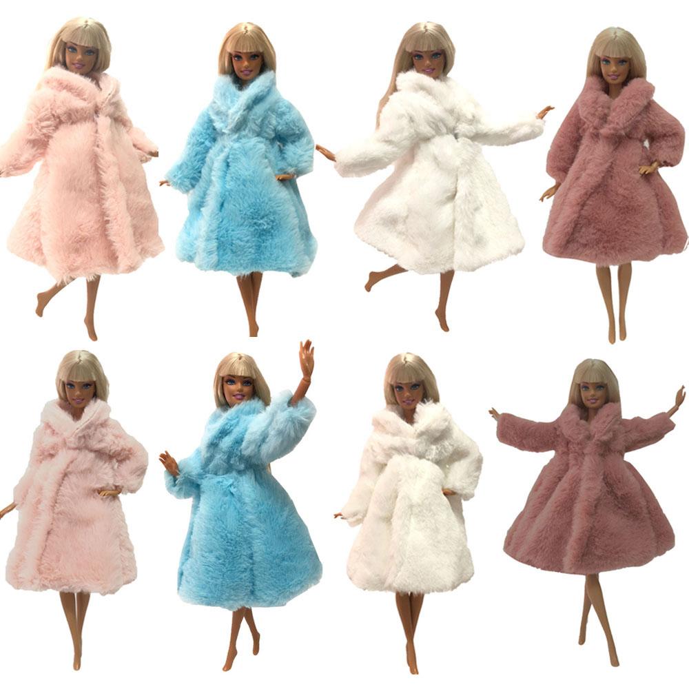 NK Multicolor 1 Pcs Long Sleeve Soft Fur Coat Tops Dress Winter Warm Wear Doll Clothes For 1/6 Doll Accessories Gift Toy JJ