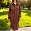 New Solid Color Corduroy Long Sleeve Fashion Casual Lapel Shirt Loose Long Skirt