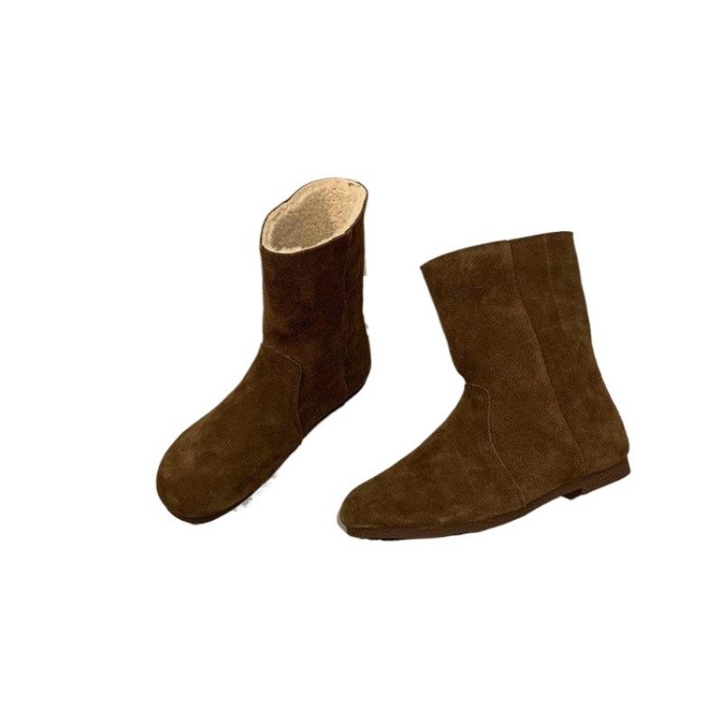 Новые однотонные зимние женские ботильоны 2024 года с круглым носком для улицы — фото 6