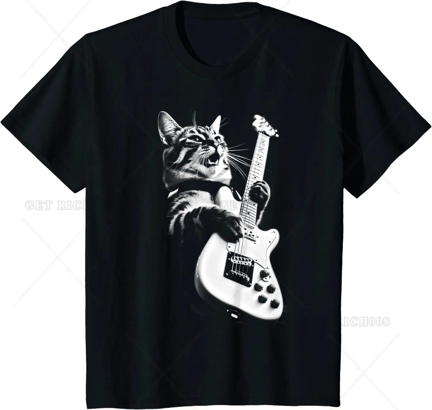 

Футболка Rock Cat Playing Guitar Funny Guitar Cat Men T-Shirt Hiphop Oversize T Shirt Casual Cotton Daily Four Seasons Streetwear Tees S