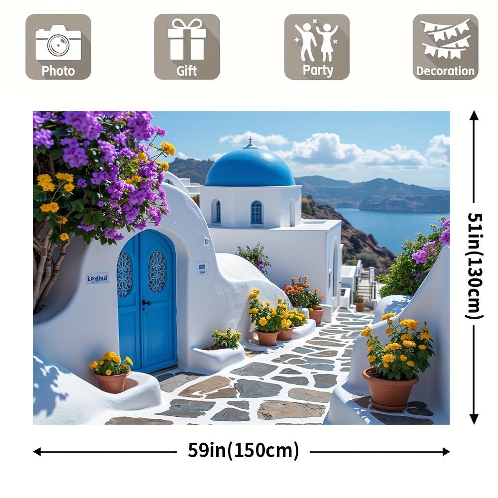 Greece Santorini Tapestry, Pattern Wall Hanging For Home Decoration Living Room, Bedroom And Study Room, Elegant Backdrop