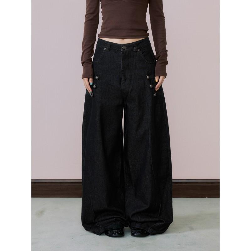 Vintage Court Style Wide Leg Jeans Unisex Loose Straight Pants Men Women