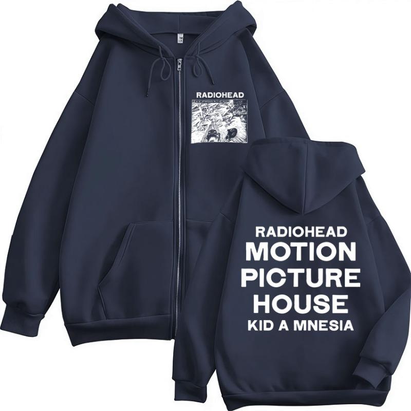 Rock Band Radiohead Motion Picture House Kid A Mnesia Zipper Hoodies Men's Women Clothing Casual Zip Up Hooded Sweatshirts Coats