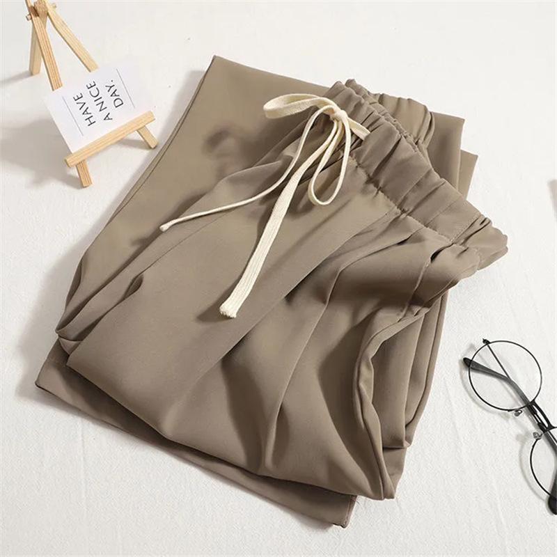 "2024 Women's Plus Size Ice Silk Wide-Leg Pants: Summer Loose, Draped, Straight-Leg Casual Trousers"