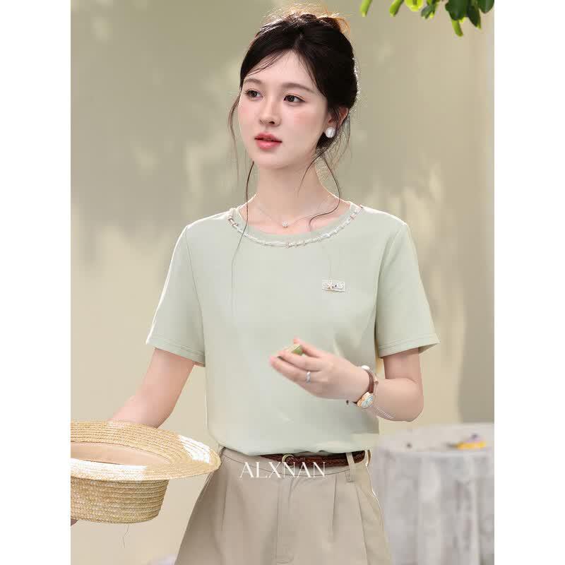 Women s French Style Green V-Neck T-Shirt зелёный