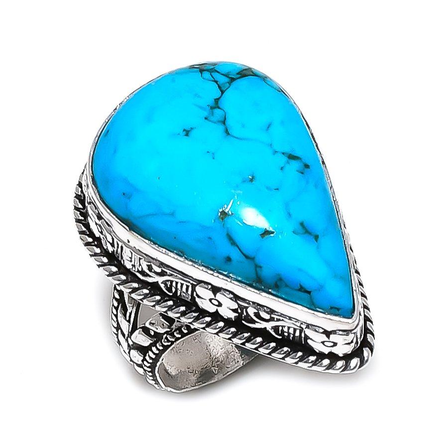 Tibetan Turquoise Gemstone Handmade 925 Sterling Silver Jewelry Ring Size 9 t1W62