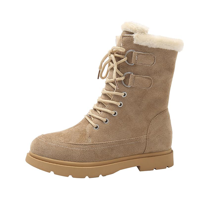 

Мода Модные Меховые Теплые Женские Ботильоны на Шнуровке 2024 Зима Новые Повседневные Плюшевые на Среднем Каблуке с Увеличенной Круглой Носочной Частью Рабочие Ботинки Zapatos 42 хаки