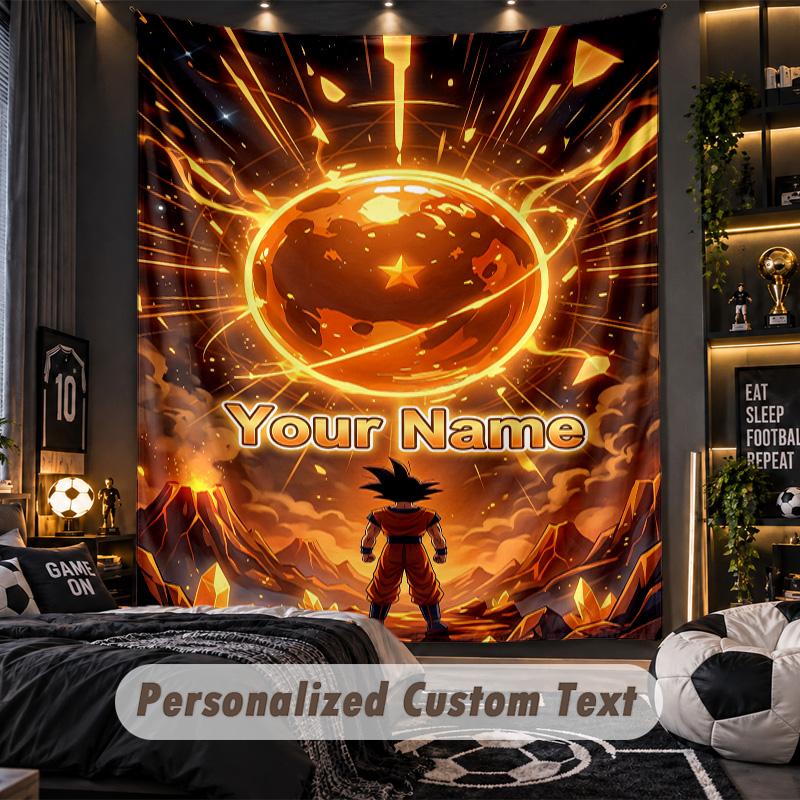 Personalized Wall Tapestry,Dragon Ball Custom Printed Name, Fabric Wall Art For Indoor Room Backdrop