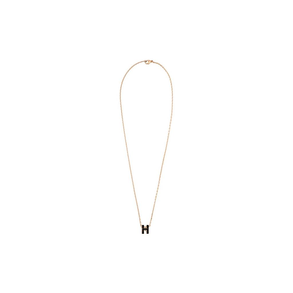 Hermes Mini Pop H Iconic Letter Decoration Necklace Women Necklace Rose-Gold Black H147992FO03