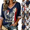 Damen V-Ausschnitt Leichtes Fußball-Print Top für Frühling und Sommer