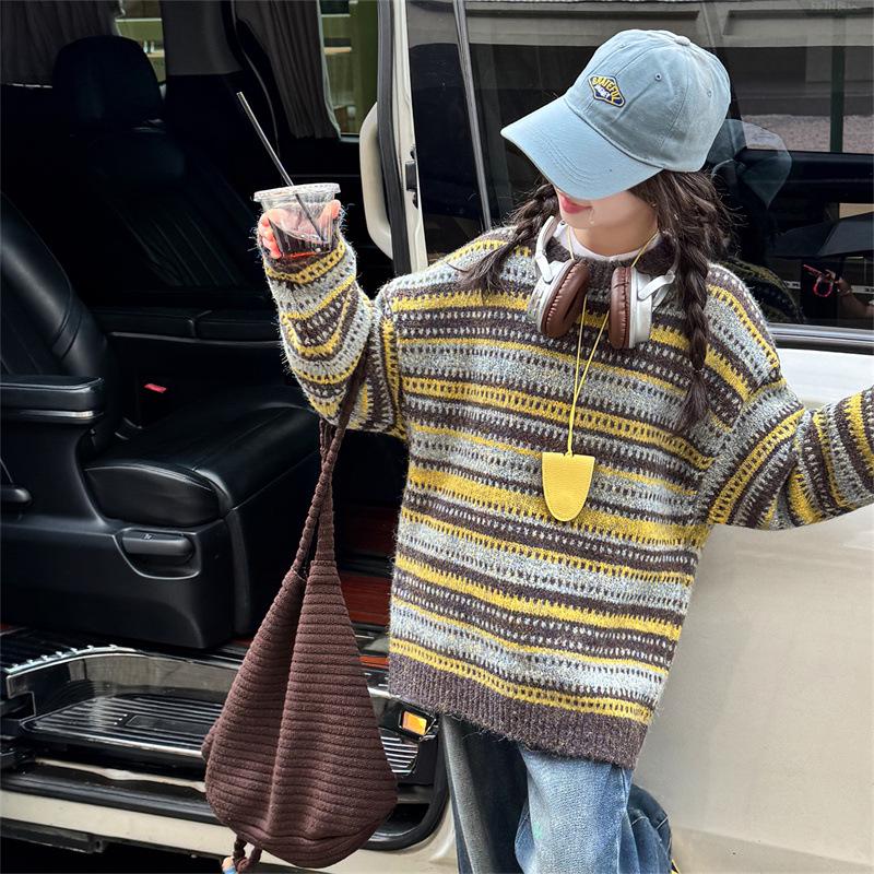 

2025 Новый вязаный свитер для девочек в корейском стиле - Универсальный осенне-зимний детский модный топ 120 cm