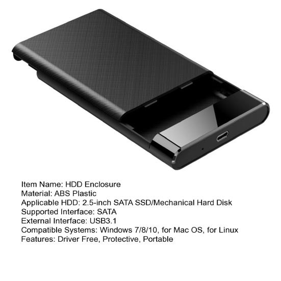 HDD Gehäuse Plug and Play 2,5-Zoll Werkzeuglos Mobiles Festplattenlaufwerk Trägerbox Schützendes Kunststoff USB3.1 SATA SSD Gehäuse