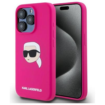 Karl Lagerfeld Klhmp15Lskhpplf Iphone 15 Pro 6.1 Fuksjová/Fuschia Pevný silikonový kryt s potiskem hlavy Karla Magsafe