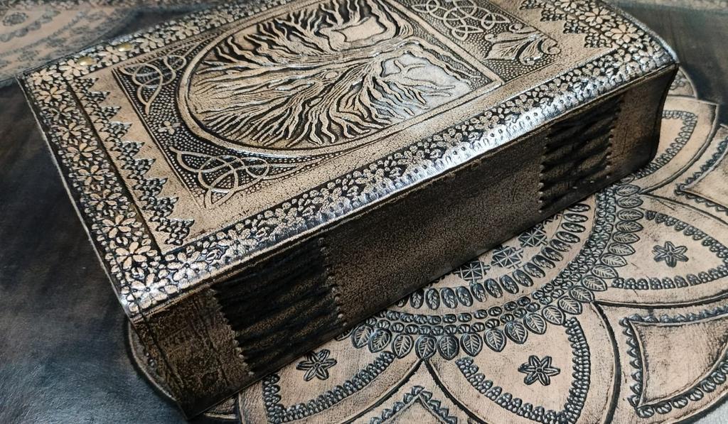 Embossed Tree Of Life Leather Journal: Handmade Grimoire Sketchbook