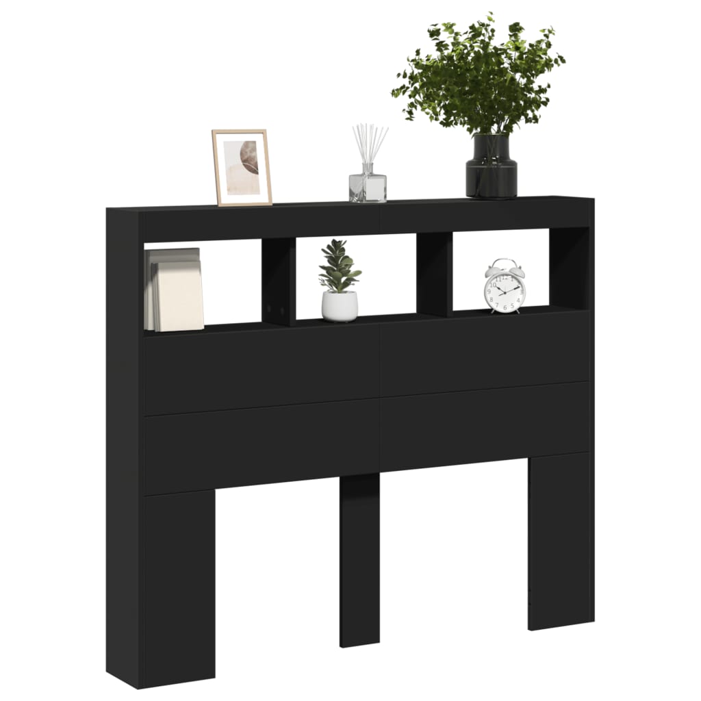 LED Headboard with Shelves Black 120 x 17 x 102 cm