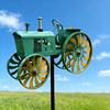 Garden Wind Spinner Kinetic Tractor Wind Sculpture with Rotating Wheels Outdoor Metal Windwill with Stake for Flower Bed Lawn Patio