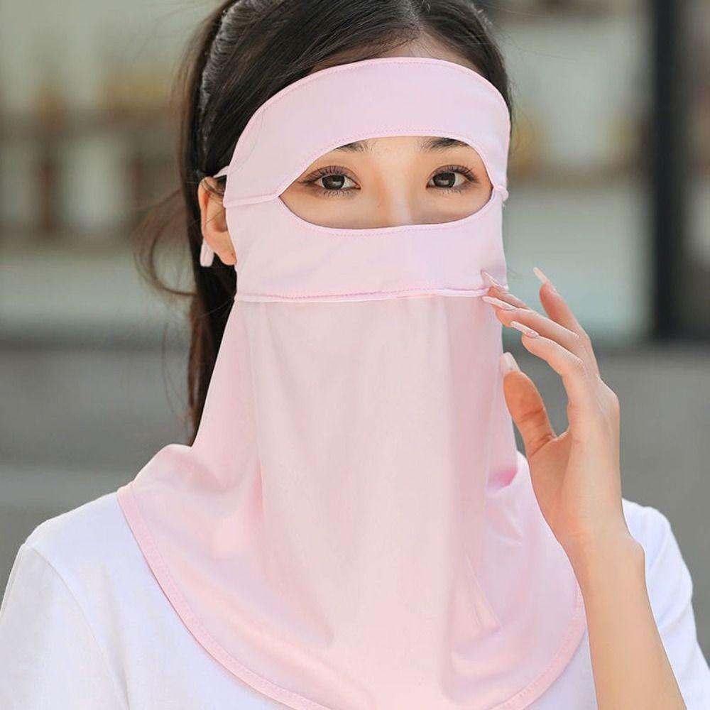 UPF 50+ Full-Face Sunscreen Veil Summer Neck Wrap Cover Sunshade Ice Silk Face Cover  Climbing