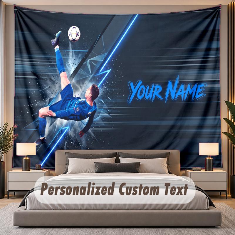 Personalizowana gobelinowa tapeta ścienna z imieniem Cristiano Ronaldo, poliestrowa, do sypialni i pokoju