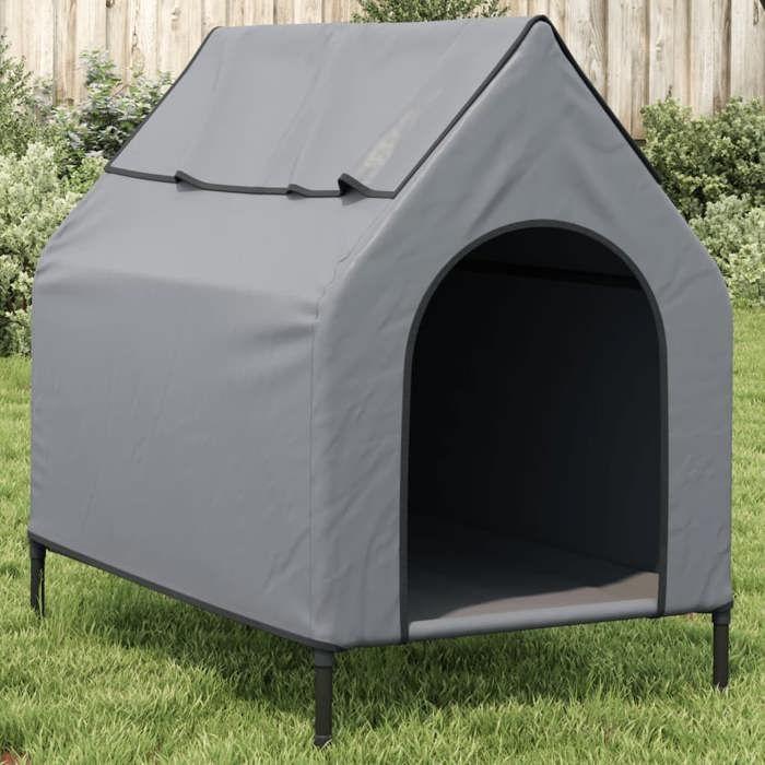 VidaXL Niche pour Chien, Chenil avec Fenêtre, Maison pour Animaux de Compagnie Jardin Terrasse Cour, Gris Clair Tissu Oxford 172591
