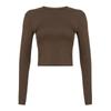 Women Casual Slim Fit Long Sleeve O-Neck T-shirts Tops Spring Fall Solid Color Tees with Thumb Holes Streetwear
