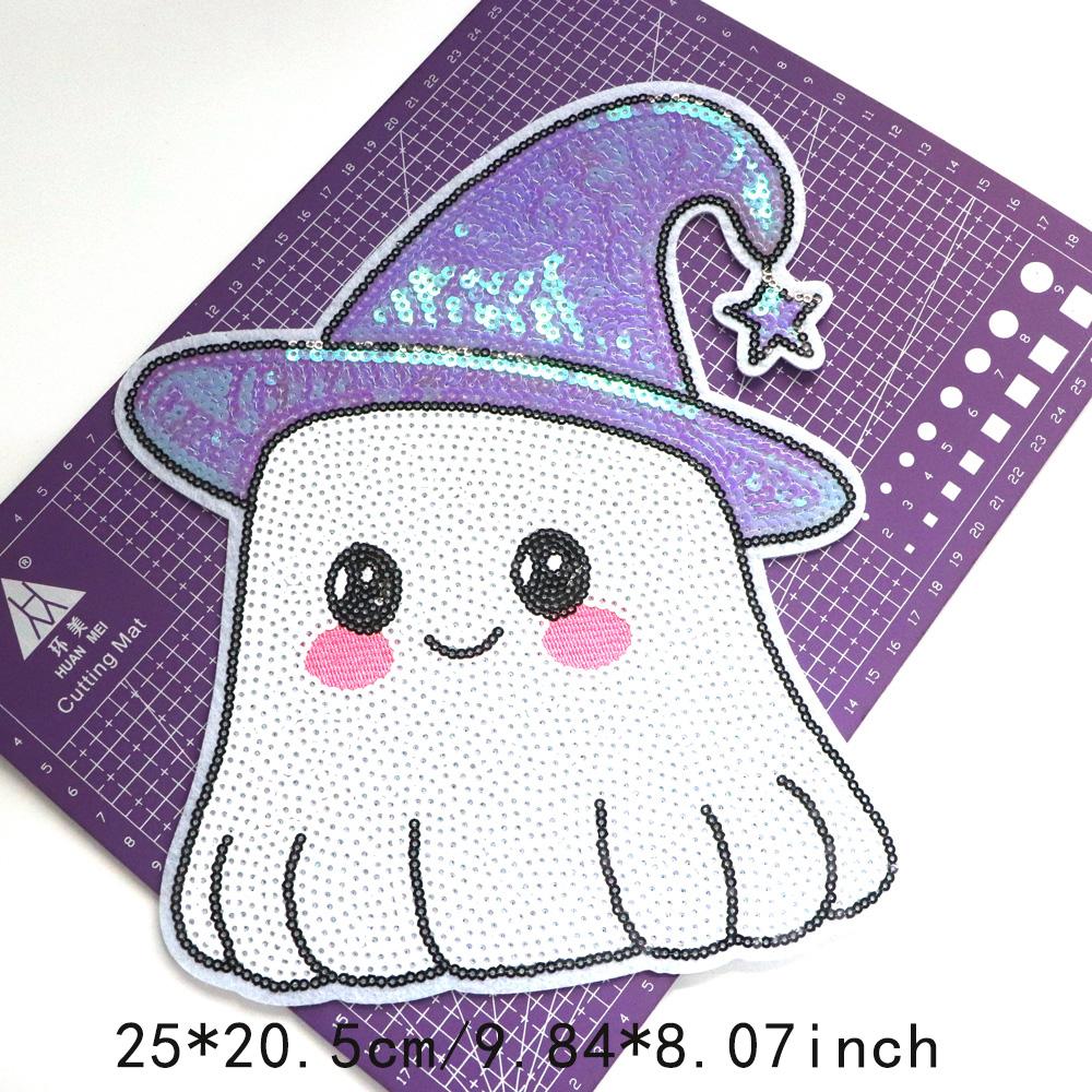 1pcs Sequin Halloween Ghost Embroidered Patches For Clothing Iron On Patches For Clothes DIY Fusible Patch