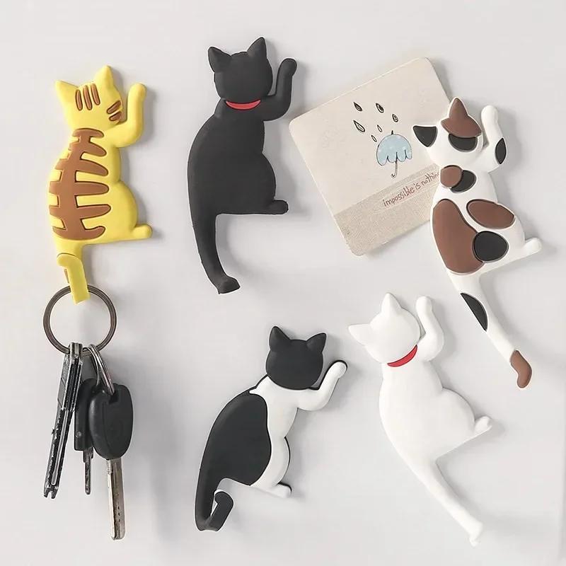 Magnetic Cartoon Cat Refrigerator Sticker Fridge Magnet Hanging Hook Tail Fridge Magnet Hook Door Home Decorations Souvenir