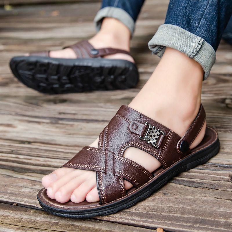 

Новые летние мужские тапочки, повседневная пляжная обувь, универсальные мужские нескользящие сандалии, повседневные шлепанцы, тапочки 44 коричневый