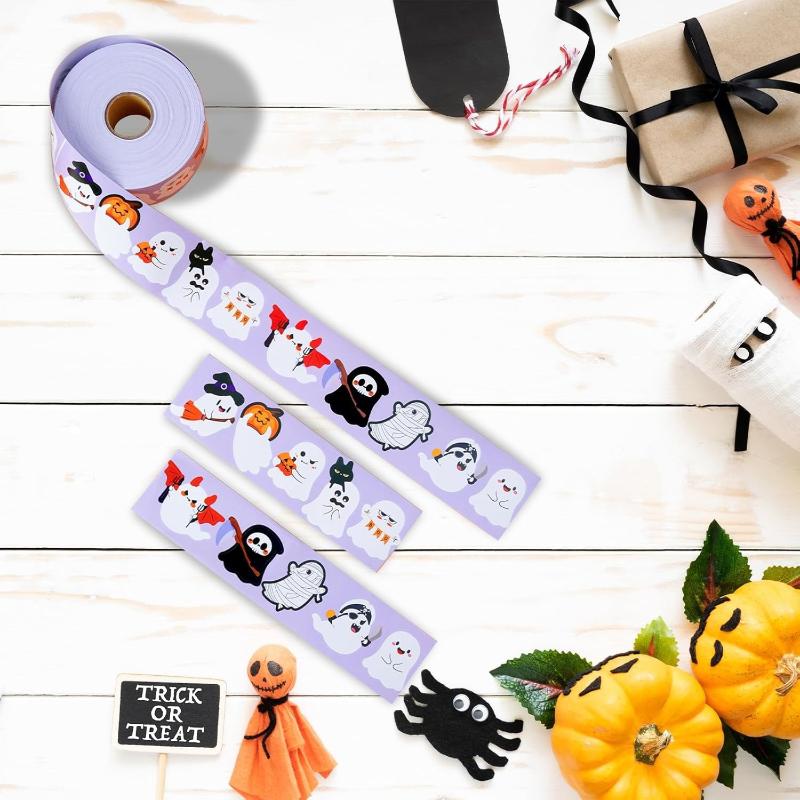 500 Stück/Rolle Lustige Halloween Dekorative Aufkleber Niedliche Kürbis Geist Totenkopf Spinne Fledermaus Etikett Aufkleber Graffiti Aufkleber DIY Handy