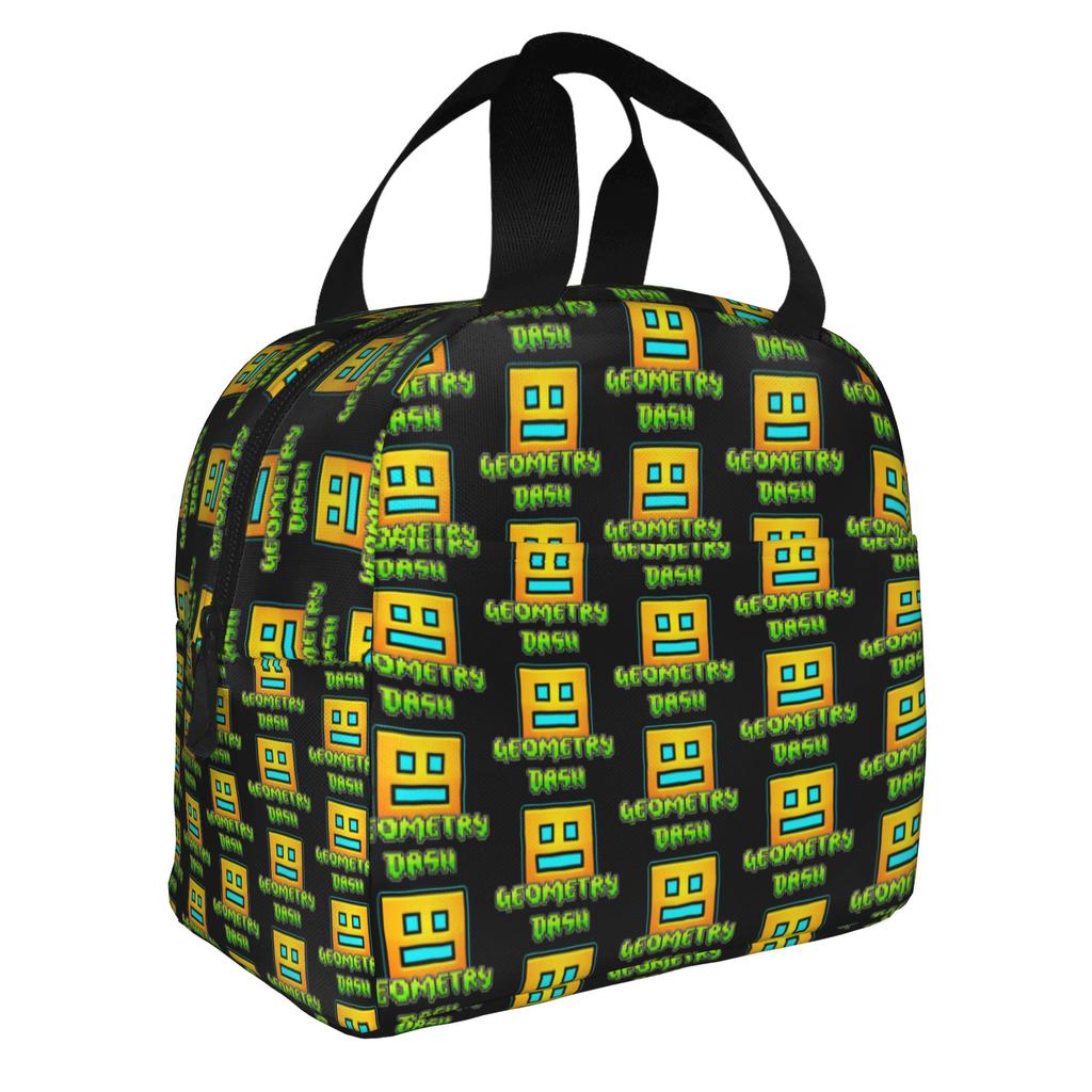 Cartoon Geometry D-Dashs Video Game Insulated Lunch Bag for School Office Resuable Cooler Thermal Bento Box Women Men